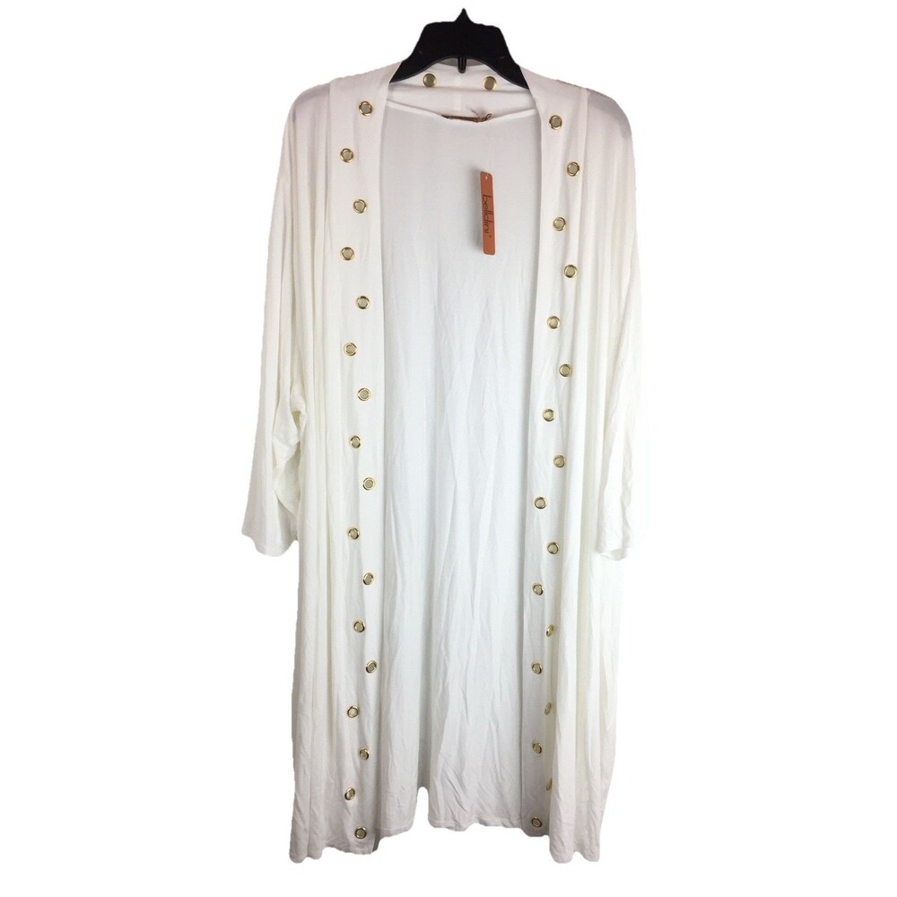 belldini Women's Cardigan White Gold Rings Open Casual Knit Vacation Beach Sz 3X